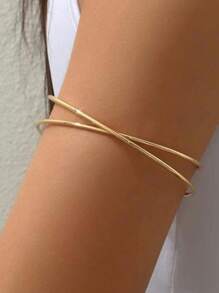1pc Sexy Minimalist Metal Wire Silver Bangle Bracelet, Vacation Style Alloy Arm Cuff Bracelet For Women, Beach Bikini Accessory