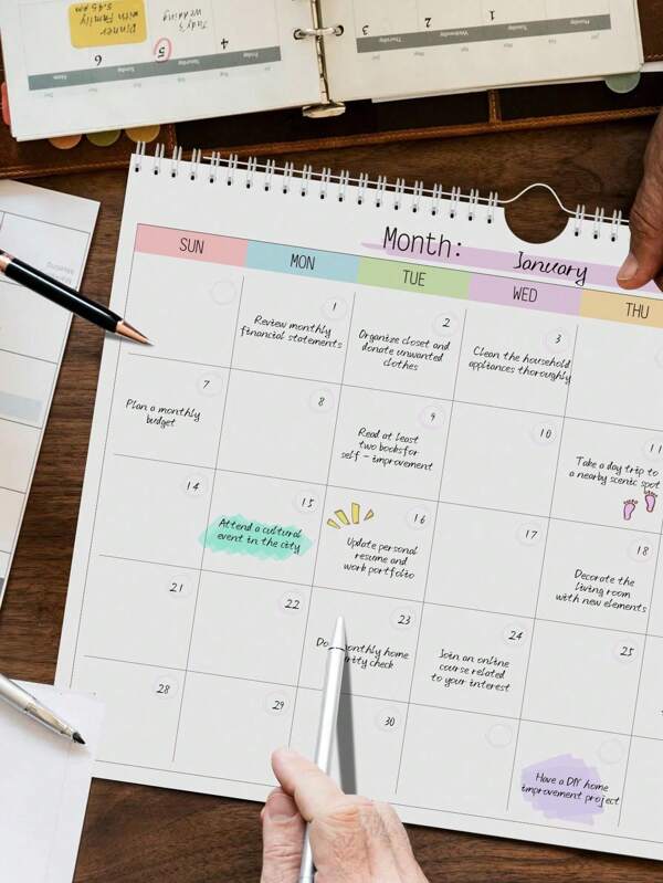 Blank Hanging Monthly Wall Calendar, Monthly Planner Notebook Without Dates, For Home Office, Back To School, Educational Supplies