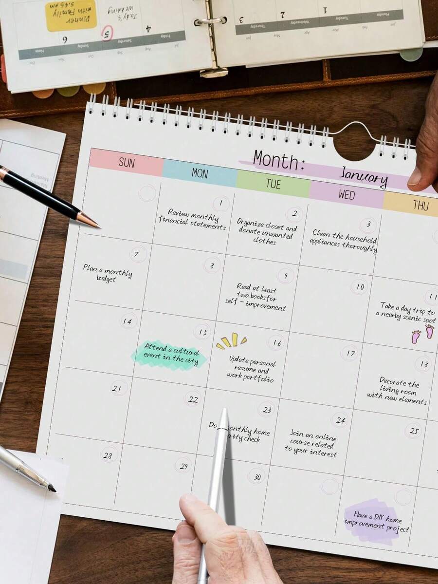 Blank Hanging Monthly Wall Calendar, Monthly Planner Notebook Without Dates, For Home Office, Back To School, Educational Supplies - A3 - View 1