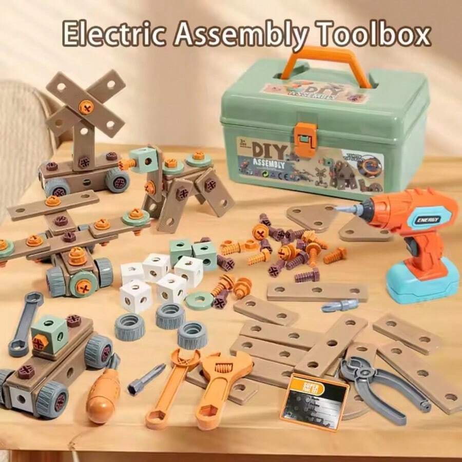 1 Pc A Complete Set Of Children's Wooden Block Toolbox Assembly, Screw Screwing, Children's Toys, Educational Hand Drill Assembly And Disassembly Play