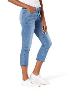 Jeans pitillo de mujer con lavado vintage - Jeans capri elásticos de longitud 7/8 de denim con bolsillos traseros bordados Retro de talle medio - Jeans de corte slim - Lavado ligero - Ver 3