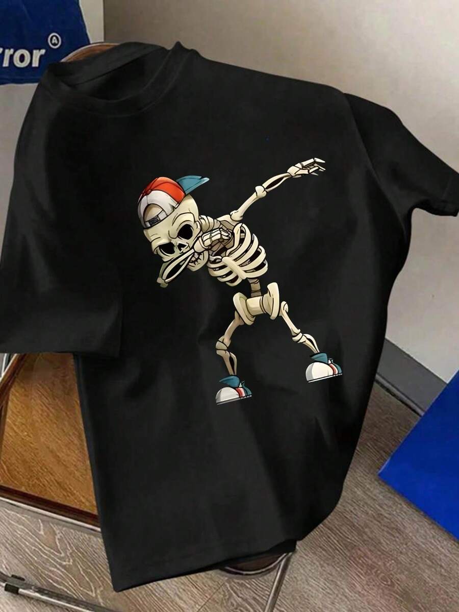 Tween Boy Skeleton Pose Print Short Sleeve T-Shirt, Quality Young Student Casual Top