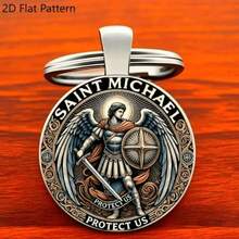 1/2 St. Michael's Defender Zinc Alloy Keychain - Exquisite 2D Combat Design With The Words "Protect Us" Engraved, Men's Durable Car Keychain, Fashionable Religious S For Easter, Father's Day, Birthdays, And Anniversaries, Faith Accessories, Fashionable Pendants, Polished Treatment, Amulets, Spiritual S Car Accessories Cute Goth Y2k Christmas Gift Ideas Bag Charms Car Teacher Friend Sister - Multicolor - View 5