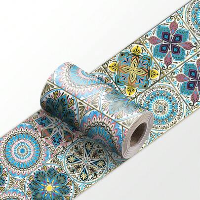 1pc Mandala Style Decorative Caulk Strip, Home Decor Wallpaper For Kitchen, Bathroom, Bedroom, Wall Corner, Waterproof, Available In 11.81*94.5 Inch Large Size