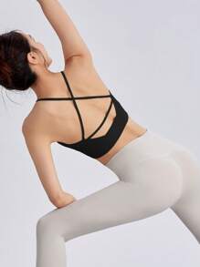 Women's Solid Color Back Cross Strap Vest-Style Sports Bra, Suitable For All Seasons, Ideal For Fitness And Pilates Workouts, With High Elasticity And Support.