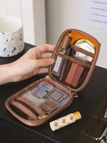 1 szt. Wielofunkcyjna damska kosmetyczka, podręczna kosmetyczka z zapięciem na zamek błyskawiczny, odpowiednia do przechowywania kosmetyków, pędzli, kosmetyków do pielęgnacji skóry, telefonu, monet, drobnych przedmiotów, do domu, podróży, na wakacje, do szkoły