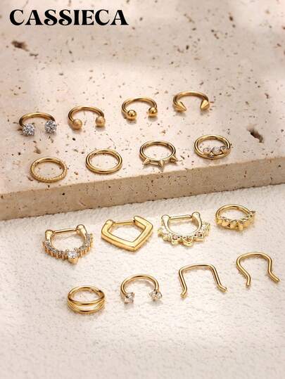 IRONBOX 1PC Hypoallergenic Septum Rings 16G Surgical Steel Clicker Nose Rings Hoops Small Lip Cartilage Helix Daith Piercing Jewelry For Women Men Gold