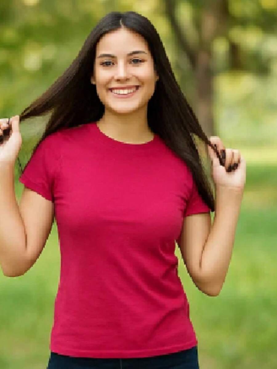 PLAYERA DAMA C/REDONDO M/CORTA AJUSTADO LISO - Rosa Fucsia - Ver 1