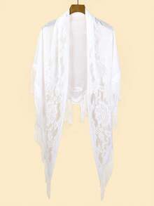 Lace Triangular Scarf, Cheongsam Shawl, Lightweight & Breathable Fashion Shawl - White - View 5