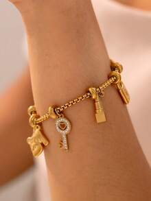 MiDuoDuo 1 Peça Pulseira Vintage Ajustável de Aço Titânio Banhada a Ouro 18K com Pingente de Strass, Joia Estilo Europeu e Americano Ins para Mulheres