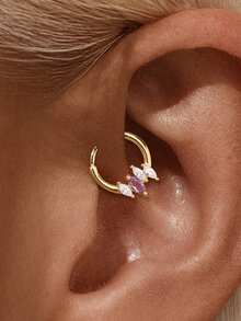 1Pc Natural Amethyst 925 Sterling Silver Earring For Women Flat Back Stud Minimalist Jewelry Helix Cartilage Gift For Her Wedding Party Fine Jewelry - Gold - View 9