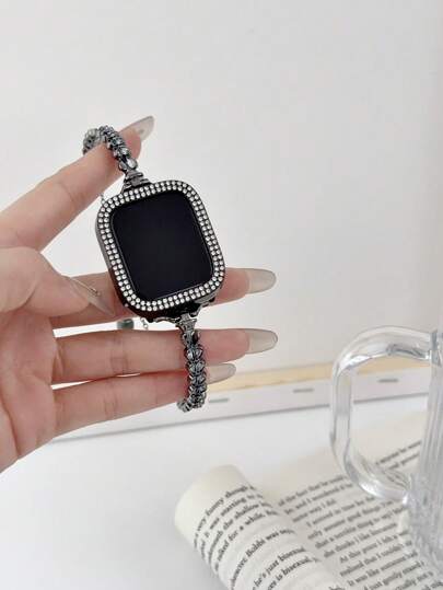 1PC High-End Fashion Heart Set Diamond Bracelet Smart Strap, Suitable For Apple Watch 38/40/41/42/44/45/46/49mm, Compatible With Apple Watch Series Ultra/SE/10/9/8/7/6/5/4/3/2/1, Strap Length Adjustment Is Simple And Easy To Operate