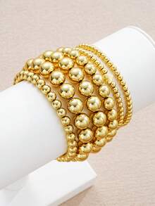 13/6 件波西米亚风格女士 CCB 串珠手链套装，简约星形、心形、圆形串珠设计，轻巧优雅，适合日常生活和派对首饰，是少女首饰的理想礼物 - 金黃色 - 查看 7