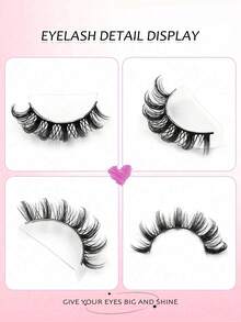 7对/包 自然蓬松人造假睫毛，迷人凌乱貂毛假睫毛，8D纤长浓密持久假睫毛条，打造狐狸眼提拉妆效，打造完整睫毛线