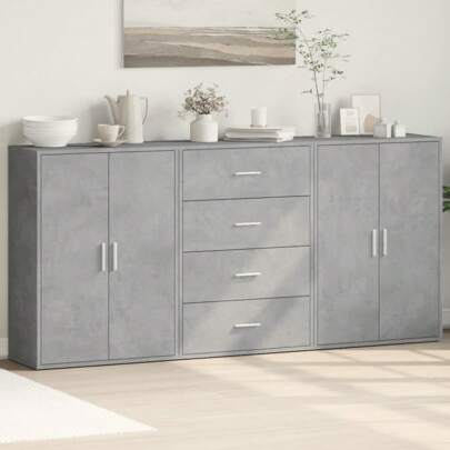 Küchenmöbel Sideboards 3 Stück Zementgrau 60x31x84 cm aus Mehrschichtholz moderne Sideboards Vielfältig einsetzbar, Esszimmer/Küche