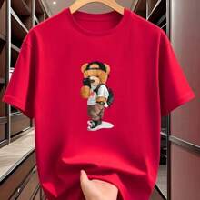Men's Summer T-Shirt With Teddy Bear Print Self-Stylish 100% Cotton 30.1 Premium Casual Short Sleeve