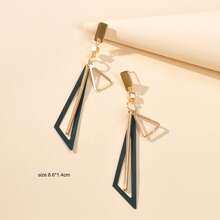 Gold Metal Geometric Triangle Dangle Bar Stud Earring Women Stylish Accessories - Green - View 4
