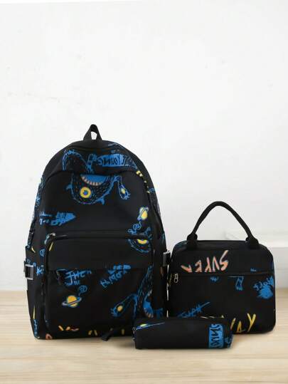 2-In-1 Backpack Set With Lunch Box & Pencil Case, Elegant Fashionable Minimalist Cute Design, Large Capacity Multipurpose Travel Backpack