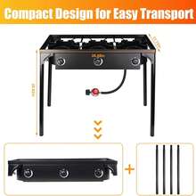 Outdoor Stove 3 Burners High Pressure Propane Gas Camp Stove With Detachable Legs, Perfect For Camping Patio, 225,000-BTU - 黑色 - 查看 9