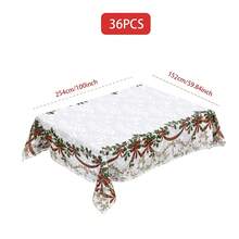 Toalha de mesa com estampa de frutas vermelhas e laços de Natal (1/36 peças) - Toalha de mesa decorativa lavável à prova de poeira para móveis de interior, adequada para decoração de salas de jantar internas, reuniões familiares, presentes e festas de fim de ano