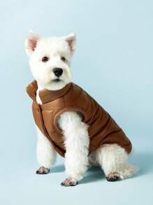 PETSIN 1 件简约纯色冬季宠物外套，带保暖内衬，防风，适合金毛猎犬等大型犬，户外 - 咖啡棕 - 查看 2