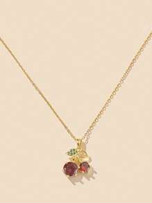 1 件时尚铜镶嵌锆石樱桃吊坠项链，适合女性日常佩戴、珠宝配饰、音乐节、生日礼物送给朋友