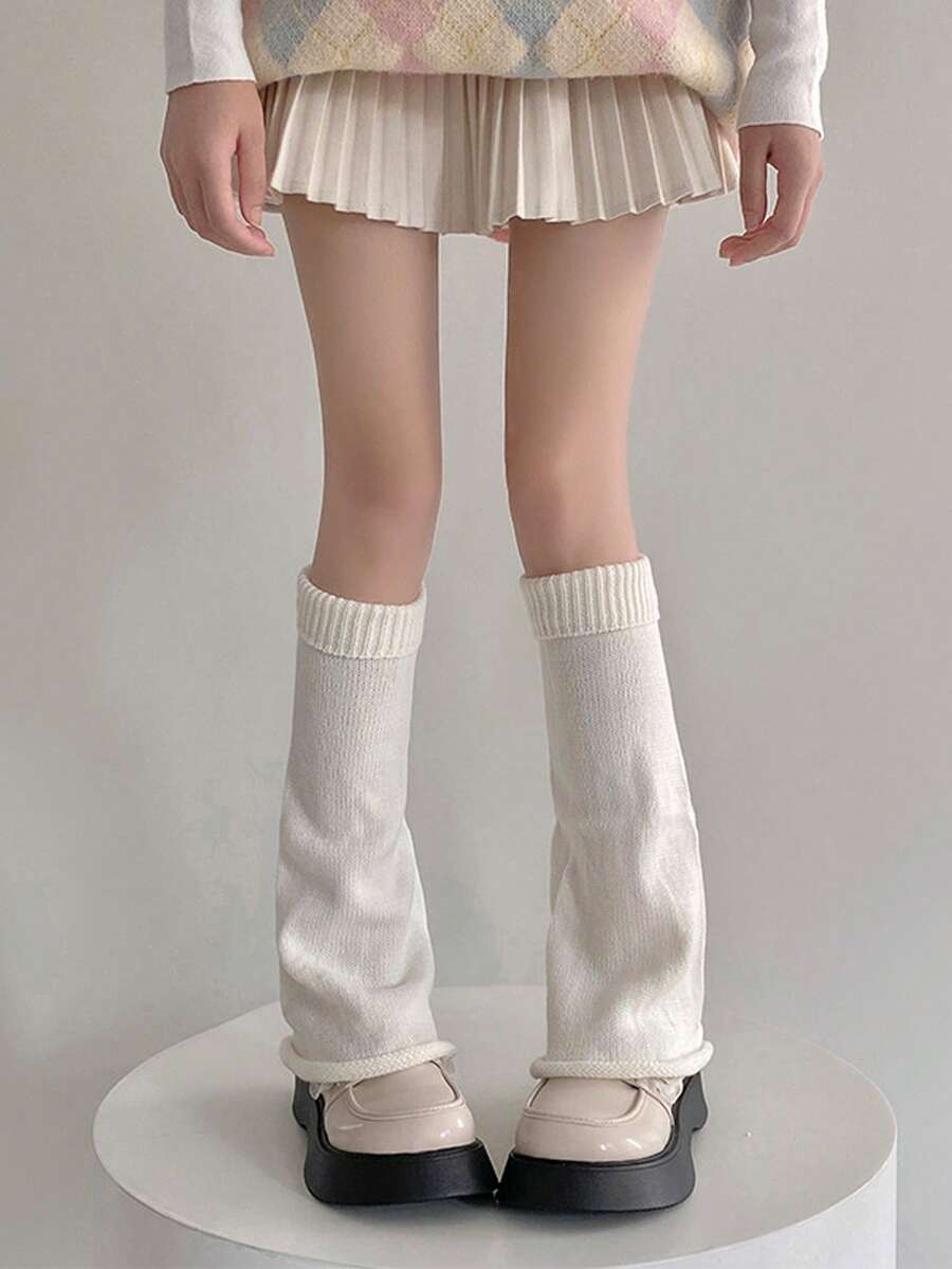 1 Pair Women's Solid Color Y2K Knitted Leg Warmers, Fashionable Sexy Style Leg Warmers, JK School Uniform Inspired Calf Leg Warmers, Versatile Streetwear Slouch Leg Warmers, Suitable For Daily Wear Autumn Accessories - Mouldless - View 1