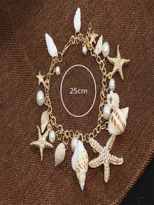 1件可调节波西米亚贝壳手链，女士合金简约沙滩饰品，夏季假日派对日常佩戴礼物，新娘时尚配饰 - 彩色 - 查看 3