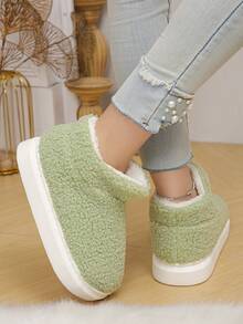 冬季新款高帮绿色仿毛拖鞋，户外和日常使用，温暖全包跟家居拖鞋，尺码 36-45，黑色女士家居拖鞋