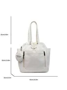 大容量手提包，含零钱包，尼龙材质，带手柄手提包，字母印花，时尚背包，休闲购物袋，学生书包 - 彩色 - 查看 12