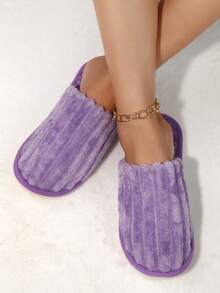 Damen Mode gestreifte Plüsch Slip-On Hausschuhe, warm & bequem für Innenbereich im Herbst/Winter, leise Schlafzimmer Hausschuhe, pelzige Schuhe