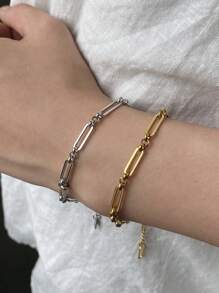 1pc Stainless Steel Metal Beaded Bracelet, Paper Clip Bracelet, Delicate Chain Bracelet, Minimalist Design, Suitable For Daily Wear, Travel And Gift, Accessory For All Seasons