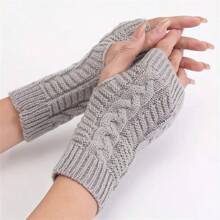 Knitted Fingerless Gloves, Warm Gloves For Autumn/Winter, Acrylic Yarn Gloves With Exposed Fingers, Solid Color Short Gloves Autumn Accessories