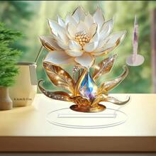 1/2/6 Pieces 2D Flat Elegant White Lotus Acrylic Tabletop Decoration, Golden Strawberry And Crystal Ornament Dining Table Center Office Or Desk Table Ornament Perfect Holiday Or Birthday Gift Assembly, High-Level Chic, Exquisite Decoration Fall Halloween Thanksgiving Craft Christmas Exclusive Surprise Gift