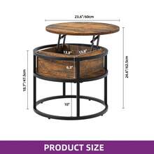 BALCONERA Round Lift-Top Coffee Table With Hidden Storage Compartment – 60x60x47cm - Brown - View 6