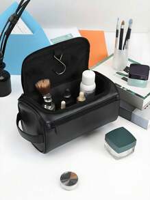 1 Peça, Couro PU, Unissex, Bolsa de Toucador de Viagem Impermeável de Camada Dupla, Bolsa de Barbear de Grande Capacidade - Perfeita para Produtos de Higiene e Beleza Essenciais, Viagens de Negócios e Férias, Bolsa de Toucador, Essenciais de Viagem de Verão, Durável, Perfeita para Férias na Praia, Suprimentos Escolares de Férias, Itens Essenciais para Dormitório, Volta às Aulas