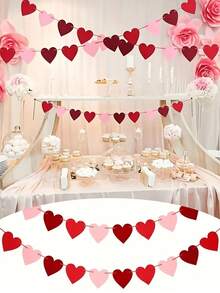 4/2PCS Felt Heart Garland Banner,Red Pink White Banner ,Outdoor Home Hanging,Home Decor, Holiday Party Backdrop Decoration, Photo Backdrop Decoration,For Wedding, Anniversary, Party, Bridal Shower, Engagement, Wedding 1pc