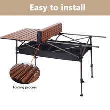 Campingtisch Klapptisch Camping Tisch Gartentisch Falttisch Picnic Party Partytisch Klappbar Schwarz/Holz Farbe - Holz - Übersicht 6