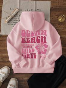 1 Set Girls' Casual Printed Hooded Sweatshirt, Long Sleeve Thick Fleece Design For Autumn/Winter - Wear Our Comfortable And Fashionable Children's Hoodies And Explore The World! - Pink - View 2