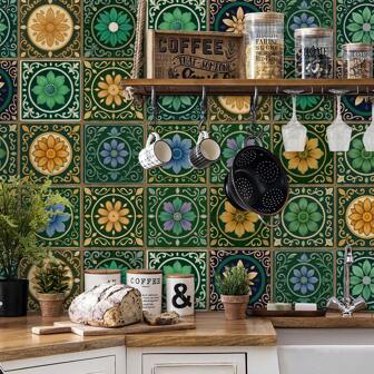 24 piècess - Carrelage nordique pour la maison, autocollants muraux, cuisine, salle de bain, chambre, salon, salle à manger, imperméables, résistants à l'huile et à l'humidité, autocollants décoratifs pour carrelage, rénovation murale, autocollants de sol pour la décoration de la maison