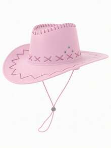 Unisex Suede Cowboy Hat With Brim And Robust External Stitching - Baby Pink - View 2