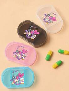 1pc Oval Pill Box , Three Compartment Portable Pill Storage Medicine Box, Mini Storage Box, Portable Jewelry And Medicine Box, Personalized Creative Gift With Letter Logo, Suitable For Travel, Outdoor Activities, Bags, Pockets, Unique Design Decorative Travel Storage Box, Medicine Storage Box - Multicolor - View 2