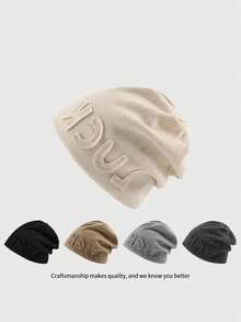 1pc Winter Men And Women Pile Up Hats. Autumn And Winter Letter "LUCK" Cold Hats Are Versatile And Fashionable. The Pullover Hat Makes The Face Look Smaller
