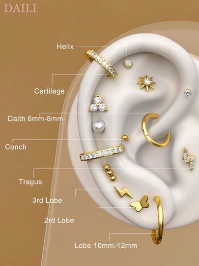 DAILI 4-5 pares de pendientes de acero inoxidable con parte posterior plana, pequeños pendientes de aro dorado para apilar para mujeres, hipoalergénicos, lindos pendientes de botón y aro para oídos sensibles, set de pendientes de cartílago con parte posterior de tornillo
