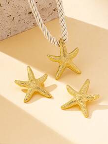 1 Set Fashion Stylish Exaggerated Geometric Starfish Earring & Pendant Jewelry Set For Women, Suitable For Everyday & Commuting