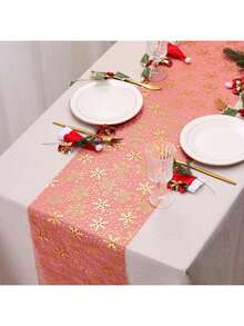 1/2 Roll Red Snowflake Table Runner, 11.02*108.27/196.85 Inches, Winter Snowflake Christmas Table Runner, Suitable For Christmas, New Year, Party, Dinner, Thin Chiffon Snowflake Table Runner, Multi-Color Options - Solid Color - View 4