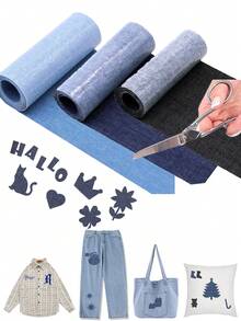 1/2/3pcs 3 Color Options Available: Jean Iron-On Patches, 3 X 20 Inch Repair Patches, Easily Cuttable Into Any Desired Shape, Clothing, Self-Adhesive Iron-On Patches, DIY Hole Patch (Dark Blue, Light Blue, Black) - View 2