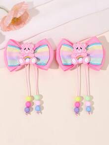 2/6 kẹp tóc hình gấu hoạt hình cho bé gái - Nơ satin hai lớp in họa tiết sọc cầu vồng & màu trơn, điểm nhấn đuôi đính hạt nhiều màu - Phụ kiện tóc đáng yêu, vui tươi, rực rỡ cho sinh nhật, hẹn hò, hóa trang & mọi mùa (Hồng/Xanh dương/Tím) - Nhiều màu - Xem 12