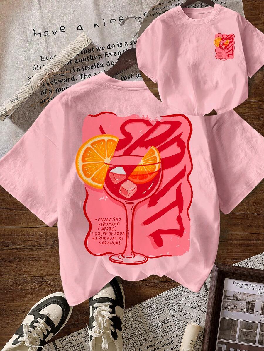SPRITZ Back To School Women's Casual Round Neck Short Sleeve T-Shirt - Baby Pink - View 1