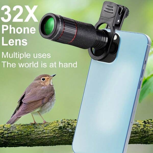 1 Pc 32X HD Optical Telephoto Zoom Lens For Most Smartphones With 4K Multi Coated Anti Shake Universal Clip Mount Sturdy Rubber For Outdoor Travel Sports Photography
